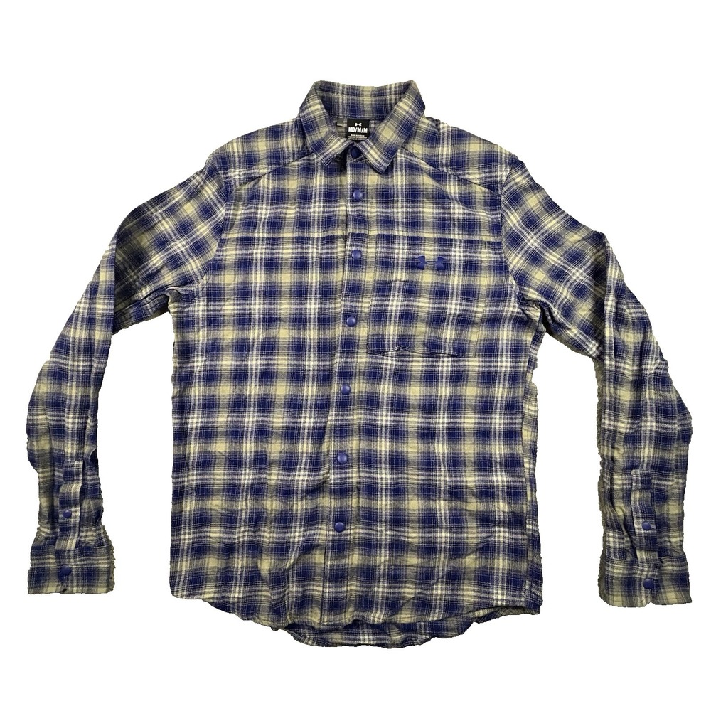 Under Armour Men's M Blue/Gray Plaid‎ Flannel SNAP Button down SEE DESCRIPTION